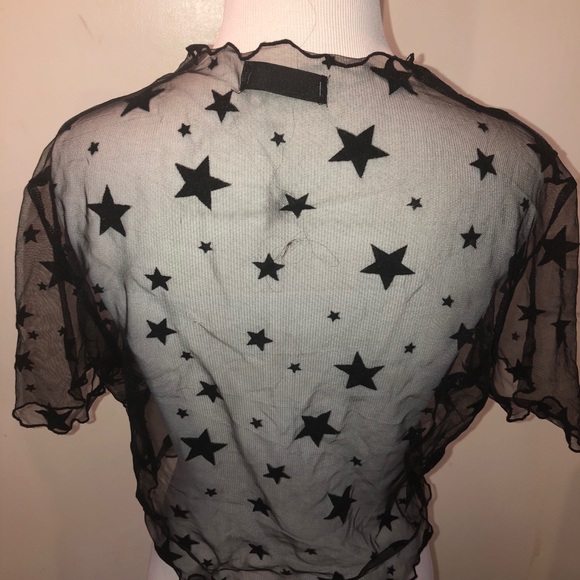 Star Patterned Mesh Cropped Tee - Picture 2 of 4